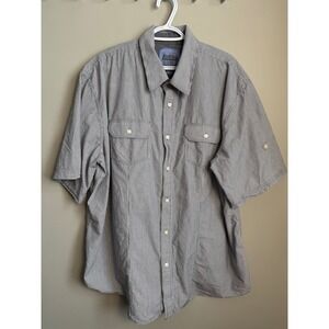 Midtown Mens Vintage Striped Short Sleeve Button Up Shirt Roll-Tab Sleeve Y2K